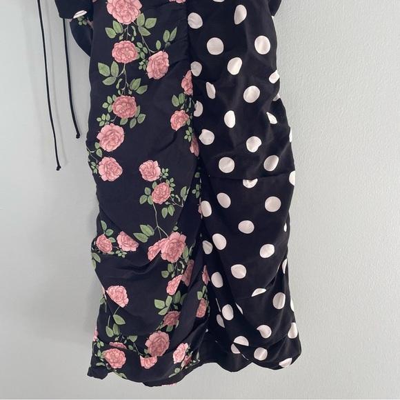 For Love And Lemons Mochi Shirred Mini Dress Black Floral Polka Print NWT XS - Picture 10 of 15